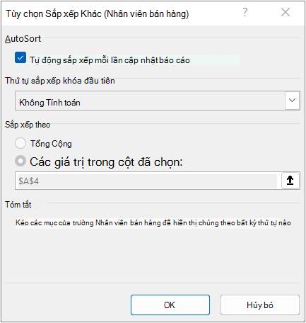 Hộp thoại Tùy chọn Sắp xếp Khác