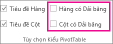 Hộp Hàng có Dải băng và Cột có Dải băng trên tab Thiết kế