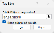 Cửa sổ Tạo Bảng