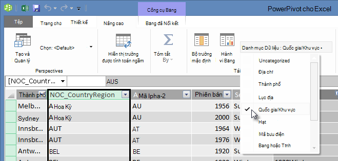 Thể loại Dữ liệu trong PowerPivot