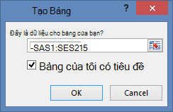 cửa sổ Tạo Bảng