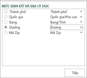 Mức Địa lý và Bản đồ trong ngăn Tác vụ