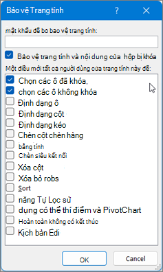 Hộp thoại Bảo vệ Trang tính