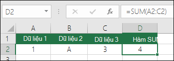 Xây dựng công thức phù hợp. Thay vì =A2+B2+C2, công thức ô D2s là =SUM(A2:C2)