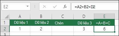 Công thức =A+B+C sẽ không cập nhật nếu bạn thêm hàng