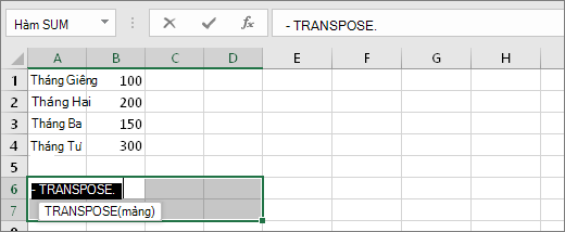 =TRANSPOSE(