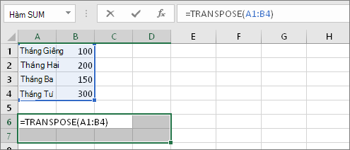 =TRANSPOSE(A1:B4)
