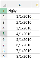 Cột ngày tháng trong Excel