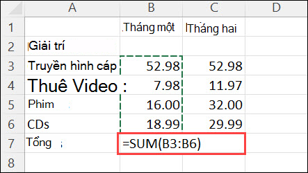 Bấm Tự động Tính tổng Trang đầu > để tạo công thức