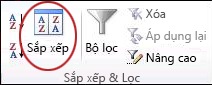 Lệnh Sắp xếp trong nhóm Sắp & Lọc trên tab Dữ liệu trong Excel