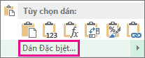 Lệnh dán đặc biệt xuất hiện sau khi sao chép một ô, sau đó lựa chọn một cột hoặc một hàng các ô rồi bấm chuột phải