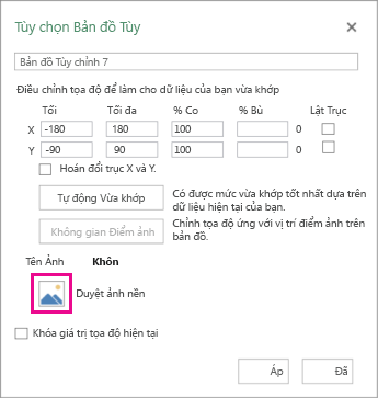 Hộp thoại tùy chọn bản đồ tùy chỉnh