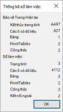 Hộp thoại Số liệu thống kê sổ làm việc.