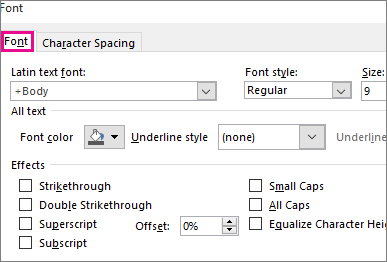 Hộp thoại Phông trong Excel