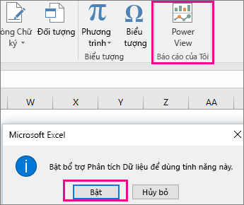 Nút Dạng xem Pivot Tùy chỉnh và hộp thoại bật bổ trợ trong Excel