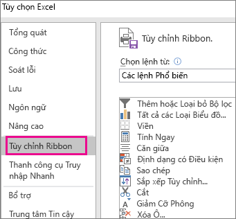 Tùy chọn > Tệp Tùy > chỉnh ribbon