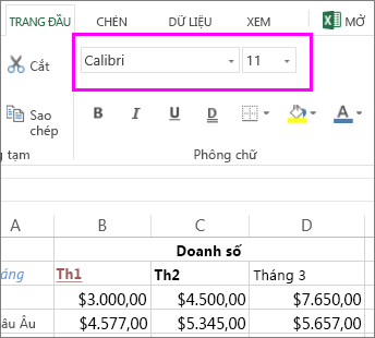 chọn KIỂU PHÔNG HOẶC KÍCH CỠ KHÁC TỪ CÁC NÚT PHÔNG TRÊN RIBBON