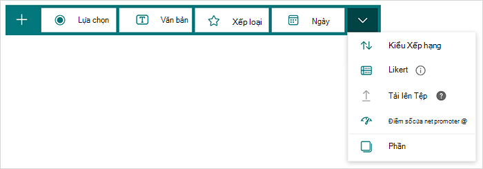 Các tùy chọn kiểu câu hỏi trong Microsoft Forms