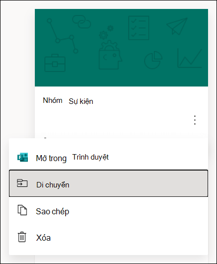 Các tùy chọn để mở biểu mẫu trong trình duyệt, di chuyển biểu mẫu, sao chép biểu mẫu hoặc xóa biểu mẫu cho Microsoft Forms