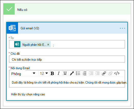 Thêm người, dòng chủ đề và phần nội dung văn bản vào email của bạn dưới dạng một hành động trong Power Automate