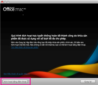Ảnh chụp màn hình Kích hoạt bằng điện thoại trong Office cho Mac