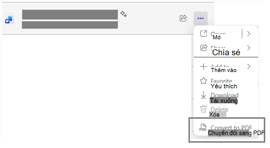 Mục menu hiển thị Chuyển đổi sang PDF
