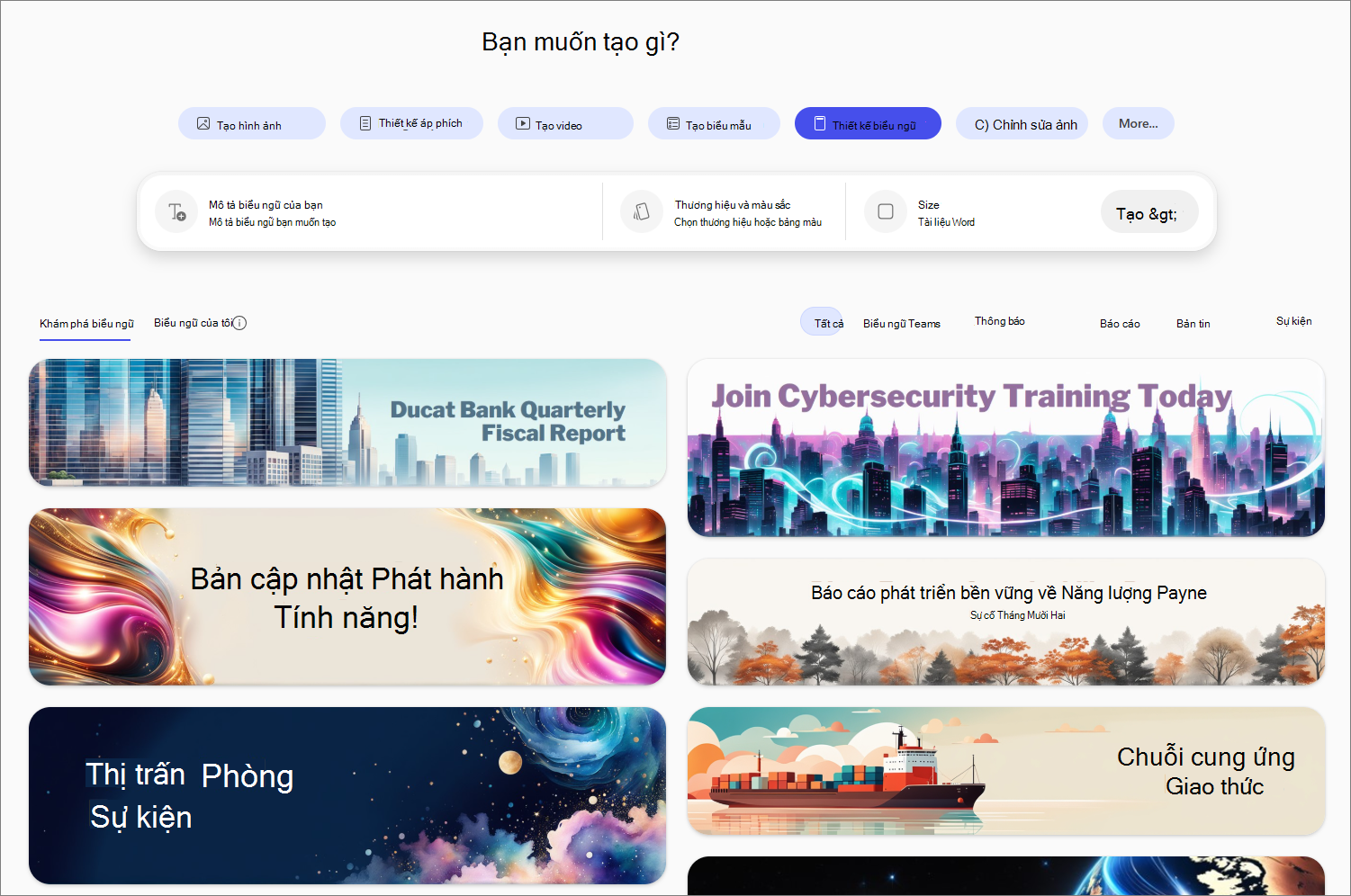Thiết kế tùy chọn biểu ngữ trong Copilot Create