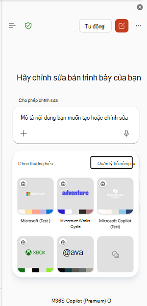 Ảnh chụp màn hình điểm vào Quản lý bộ nhận diện thương hiệu trong PowerPoint.