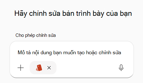 Ảnh chụp màn hình hộp Yêu cầu Copilot với Bộ nhận diện thương hiệu được chọn trong PowerPoint.