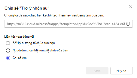 Ảnh chụp màn hình các tùy chọn chia sẻ tác nhân