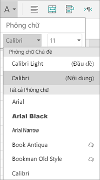 Menu phông chữ trong Excel for Android