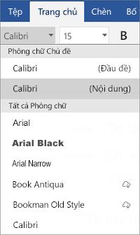 Menu phông chữ trong Word for Android