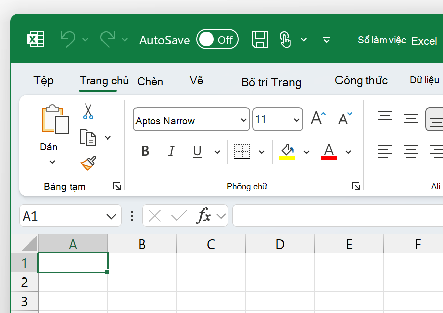 Ảnh chụp màn hình phần trên cùng bên trái của Excel trong chủ đề Màu