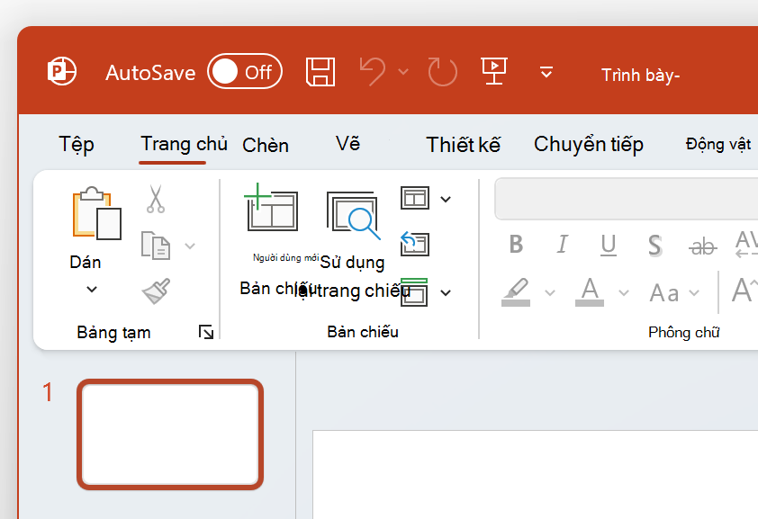 Ảnh chụp màn hình phần trên cùng bên trái của PowerPoint với chủ đề Nhiều màu.