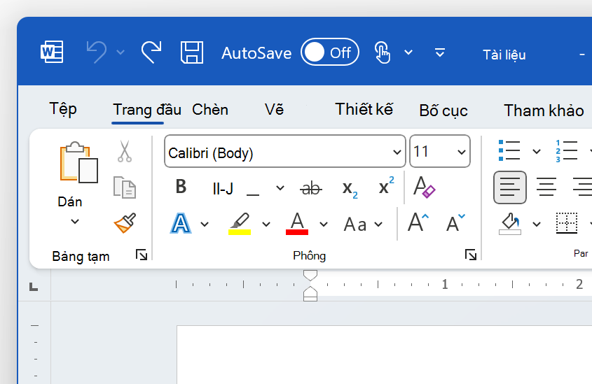 Ảnh chụp màn hình phần trên cùng bên trái của Word trong chủ đề Màu sắc.