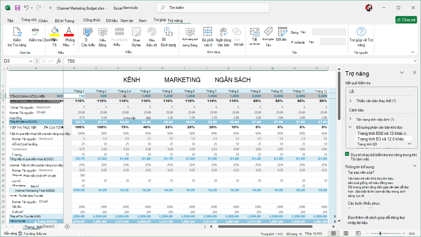 Dải băng trợ năng trong Excel