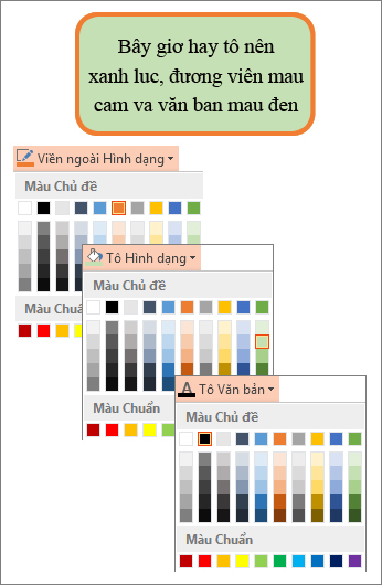 Một hình dạng với các màu tô, màu văn bản và màu viền mới