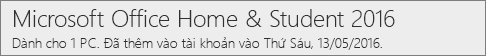 Cách hiển thị của phiên bản Office 2016 trên PC Office.com/myaccount