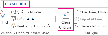 Nút Chèn Chú thích trên tab Tham chiếu