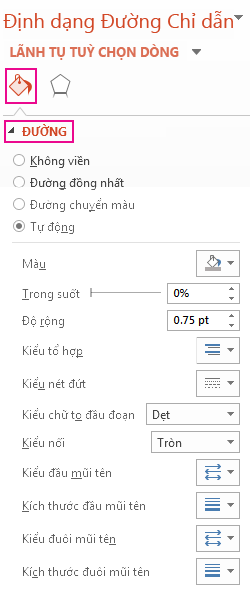 Biểu tượng đường trên ngăn Tùy chọn Định dạng Đường Chỉ dẫn