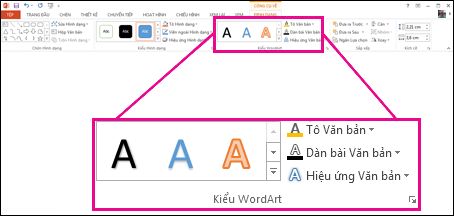 Các lệnh Kiểu WordArt trên ribbon