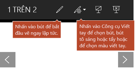Công cụ Viết tay sẵn dùng trong dạng xem Trình Chiếu.