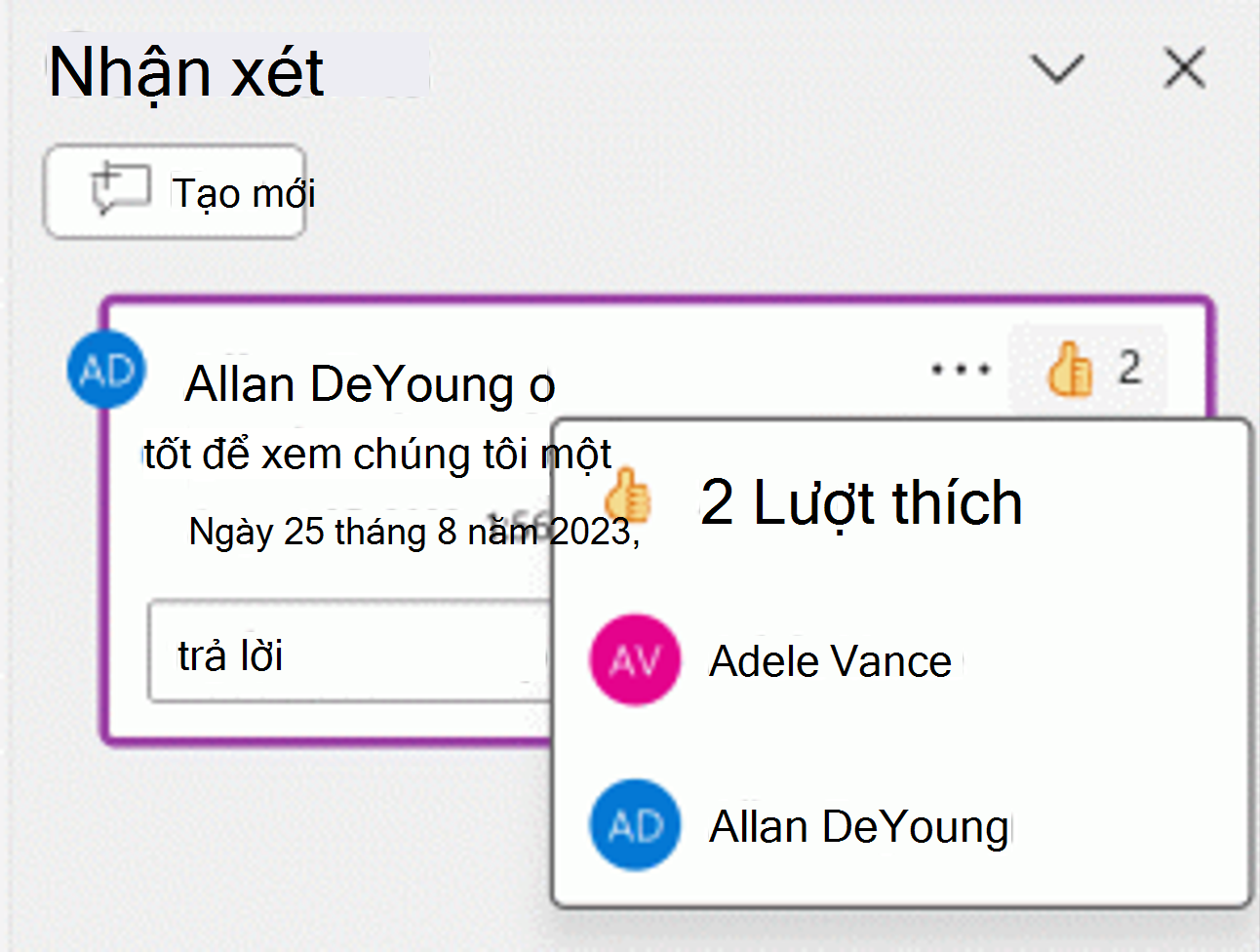 Ảnh chụp màn hình tương tác giơ ngón cái hướng lên thể hiện sự đồng tình với một bình luận