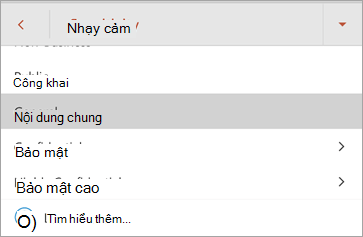 Ảnh chụp màn hình của nhãn nhạy cảm trong Office for Android