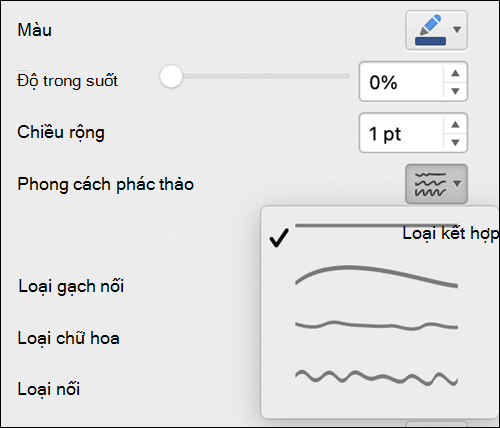 Tùy chọn định dạng đường trong máy Mac với kiểu Phác thảo được chọn