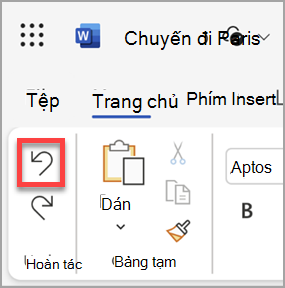 Nút Hoàn tác trong Microsoft Word cho web.
