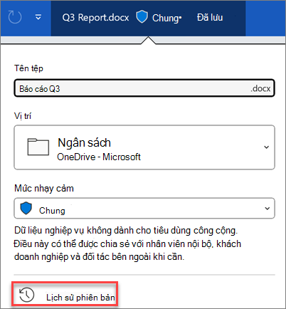 Lịch sử Phiên bản trong Microsoft 365