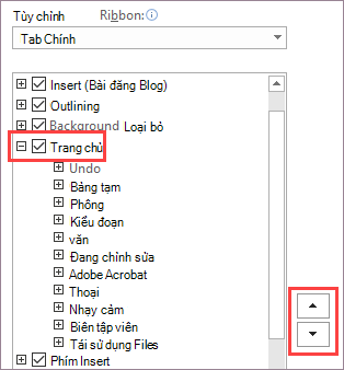 Thay đổi thứ tự của các mục dải băng