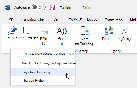 Chọn Tùy chỉnh Ruy-băng