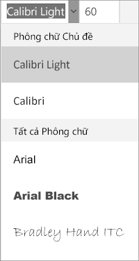 Menu phông chữ trong PowerPoint for Windows Mobile